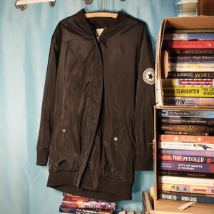 Forever 21 Long Black Bomber Jacket.
